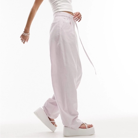 Topshop linen-blend tapered pants in lilac Size 6 pockets high-waisted - Picture 1 of 4